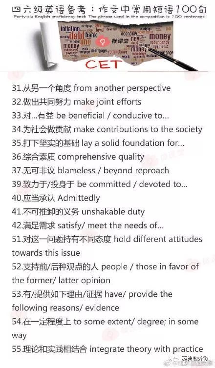 英语四六级备考 作文中常用100个实用短语
